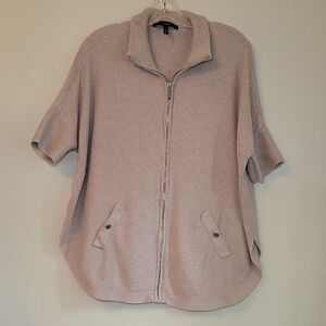 White House‎ Black Market  Zip-Up Short Sleeve Cardigan Cream Woman's Lg Boho